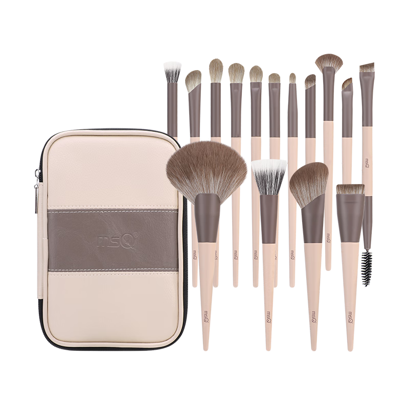MSQ 15-Piece Milk Coffee Upgraded Animal Hair Professional Makeup Brush Set Loose Powder Brush Foundation Brush Eyeshadow Brush Holiday Gift