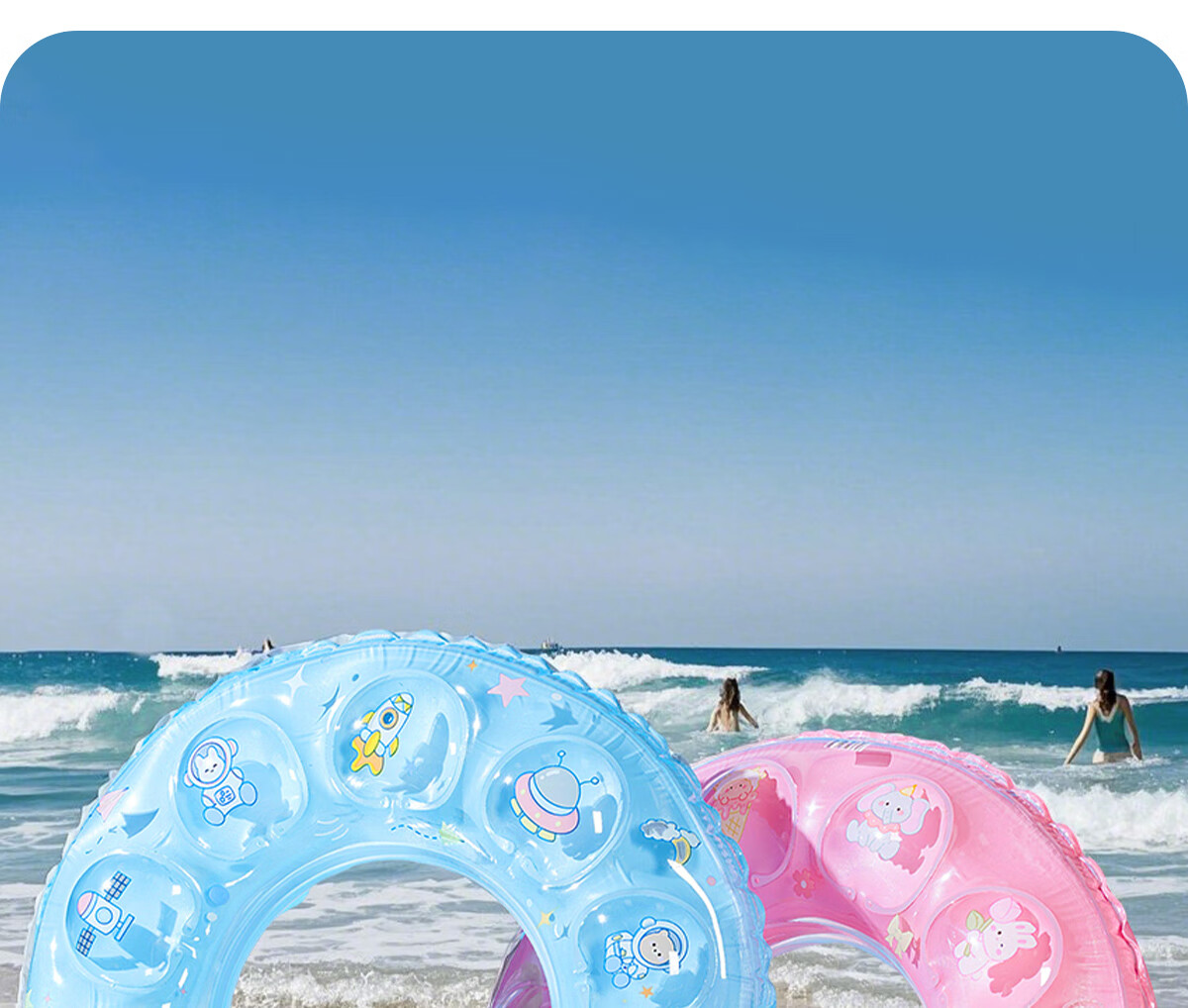 361° Children's Swimming Ring, for Boys And Girls, Anti-Rollover, Suitable for Beginners, Cute Underarm Inflatable Life Buoy, Light Sky Blue 11