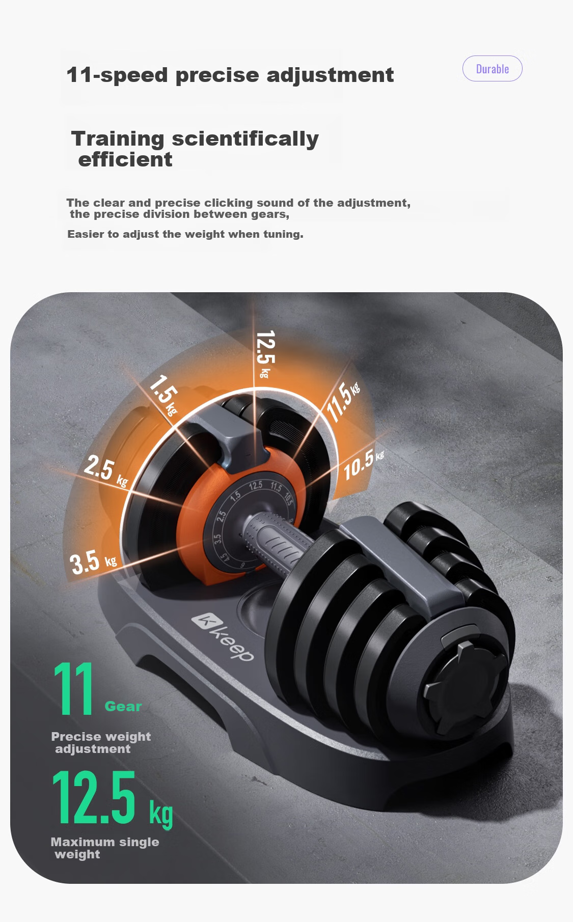 Keep Adjustable Dumbbell with 11 Weight Levels, Professional Fitness Equipment for Muscle Building And Shaping, 12.5kg*1 3
