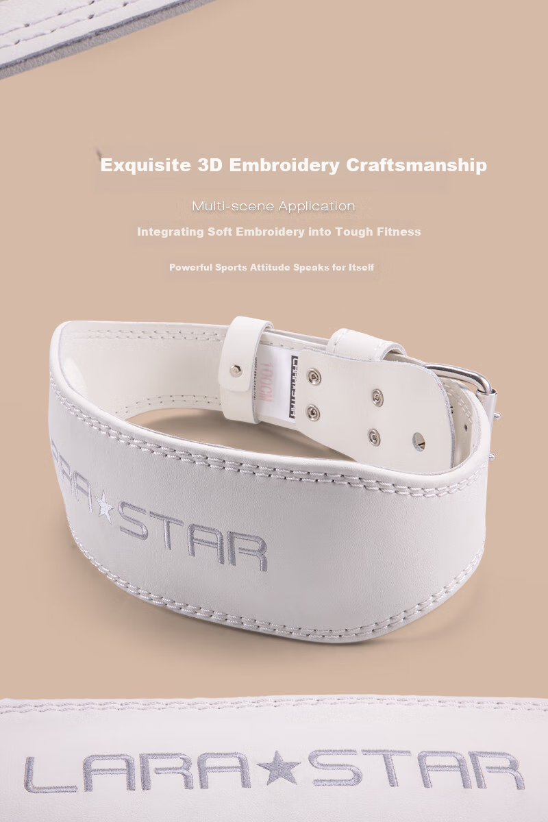 LARASTAR Women's Soft Cowhide Belt for Squats And Deadlifts, Professional Weightlifting Support Belt, Cowhide Sports Strength Belt, White, XS 5