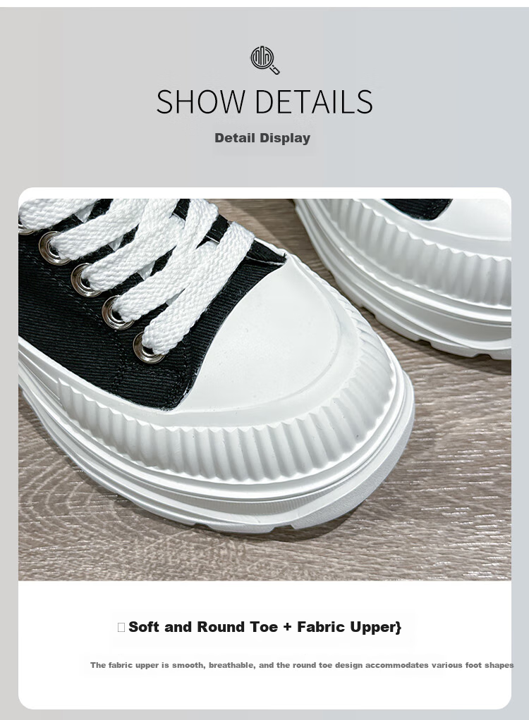 ZHR Canvas Shoes for Women, Lace-Up Thick-Soled Heightening Women's Shoes, Simple Versatile Casual Shoes, QT05 Black, Size 37 6