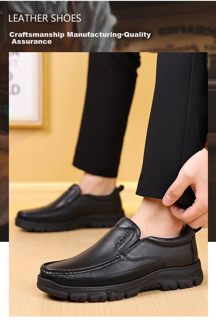 EGCHI Business Casual Leather Shoes for Men, Slip-On, Top-Grain Cowhide, Work Shoes J1667 Black Size 38 2