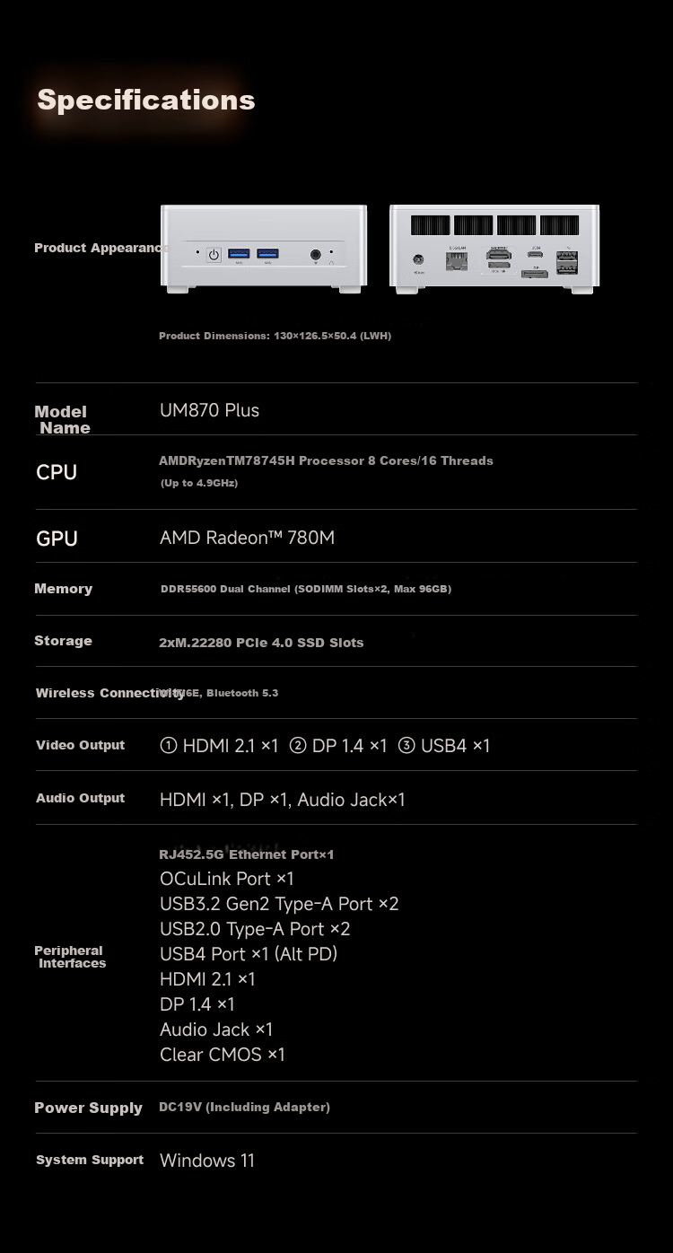 Mingfan UM890Plus Ryzen R9-8945HS Mini PC Desktop Gaming And Office Computer, Subsidy 15%, 32GB+1TB 6