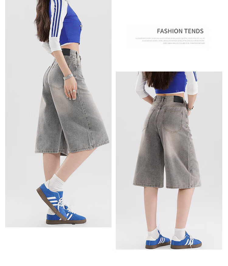 Free Style High-Waist Vintage Blue Cropped Denim Shorts for Women Summer 2026 New Loose Slimming Wide-Leg Casual Pants 11