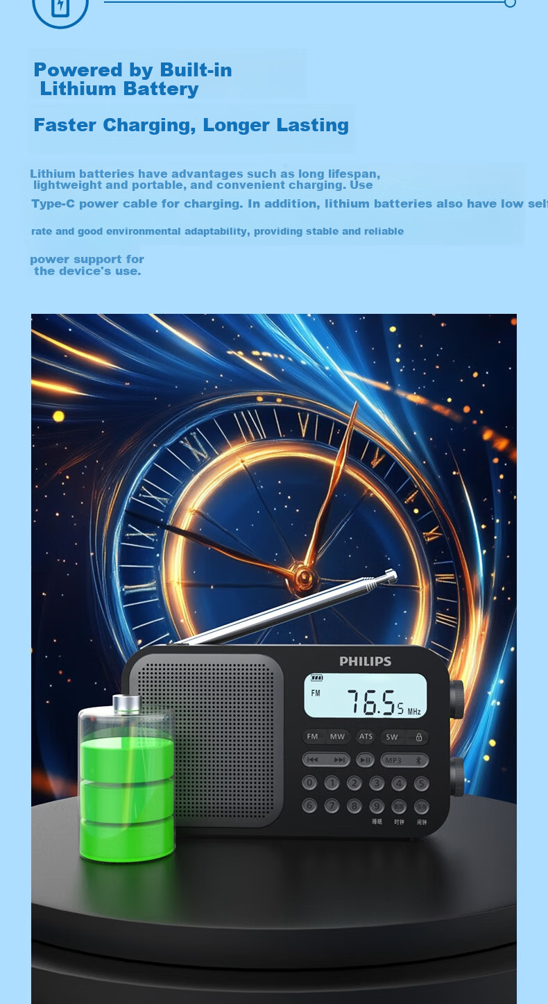 PHILIPS TAR6109 All-Band Radio Shortwave Radio Bluetooth Card Slot Portable Multifunctional Semiconductor Speaker for Elderly Students English Listening Exam 9