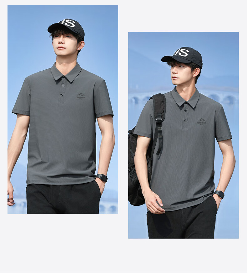 Huili Polo Shirt for Men, Summer Short-Sleeve, Quick-Dry T-Shirt, Breathable Collar, Casual Menswear, Gray, XL 36