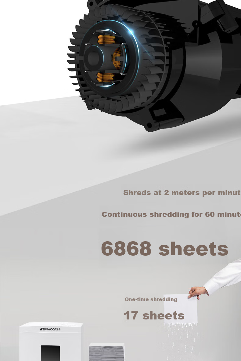 SUNWOOD German Level 4 Confidential Shredder/Document Shredder Office Dual Entry (17 Sheets Per Pass, 60 Minutes Continuous Operation, 22L Capacity for Shredding Paper, Pins, CDs, Bank Cards) S23 8