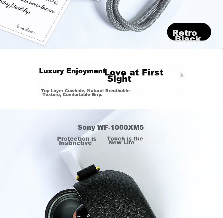 ESCASE Sony WF-1000XM5 Protective Case, Wireless Bluetooth Earphone Cover, Genuine Leather, Dust-Resistant, Non-Slip, Shockproof Case, Vintage Gray 4