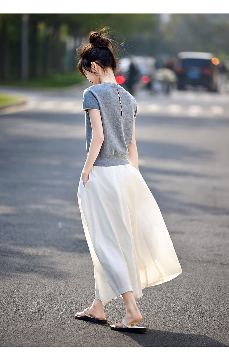 Shangjing Women's Short Sleeve Knit Top Summer New Slim Fit Simple Short T-Shirt for Petite Women 10