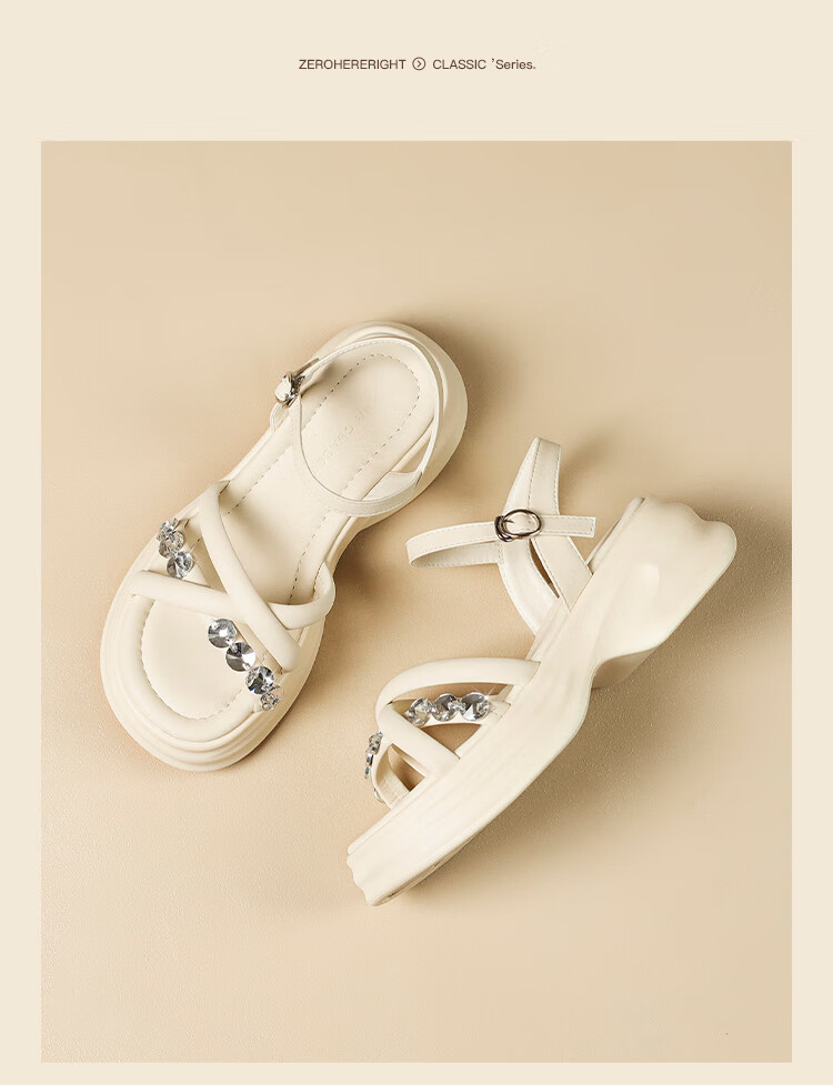 ZHR Zese Women's Fairy Style One-Strap Soft Thick Sole Sandals French Style Dress Sandals CE16 Beige Size 37 17