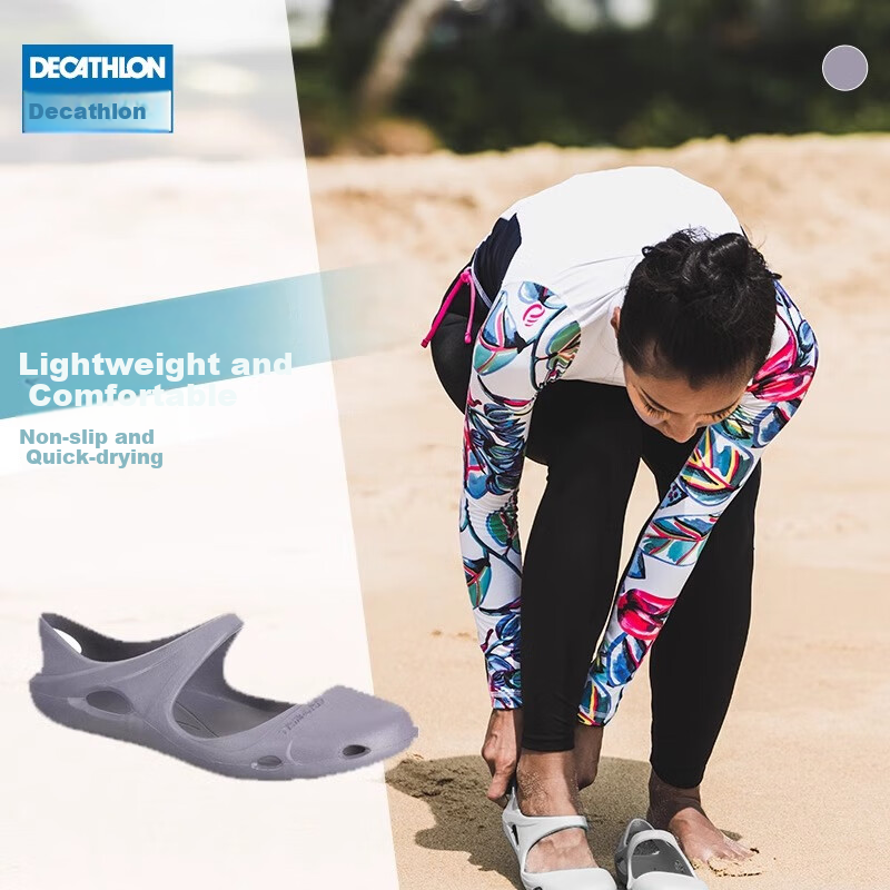 DECATHLON Women's Sandals, Hole Shoes, Summer Flat-Bottomed Closed-Toe Beach Shoes, Water Shoes, Amethyst Color, Size 35-36, Women's Style-1351619