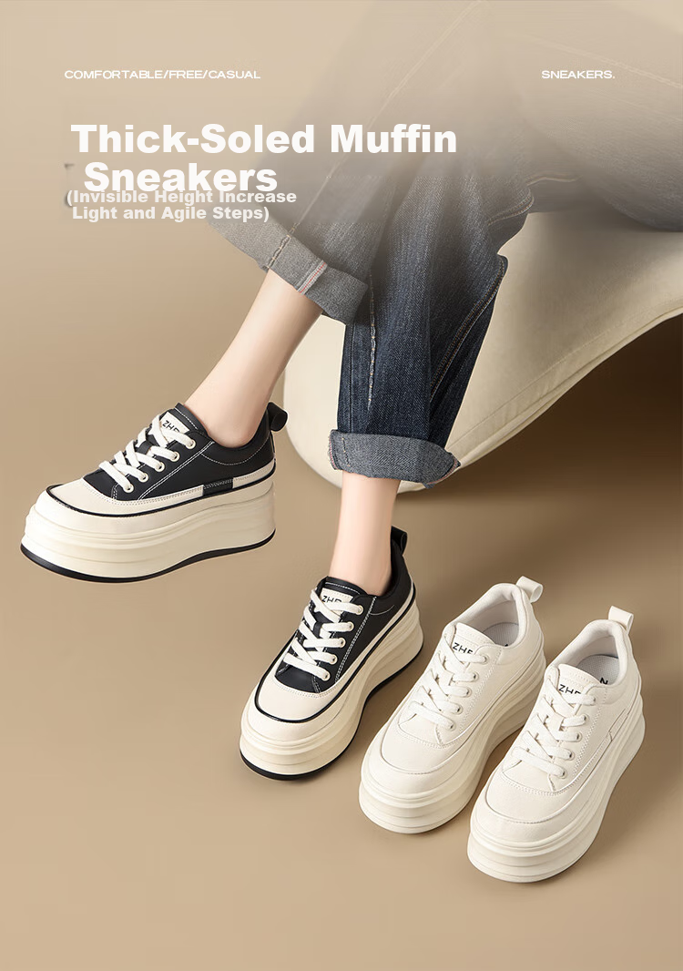 ZHR Women's Platform Shoes with Thick Soles And Hidden Heel Lift, Versatile Casual White Sneakers for Commuting, G737 Beige And Black, Size 38 1