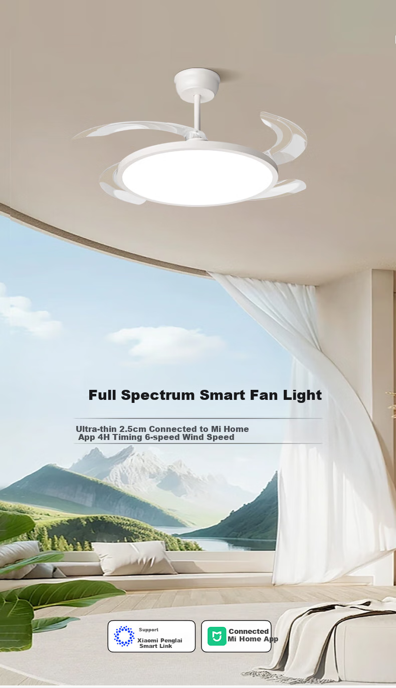 Dengling LED Invisible Retractable Blade Ceiling Fan Chandelier with US Cree Eye-Care Light for Dining Room Kitchen Bedroom Integrated 1