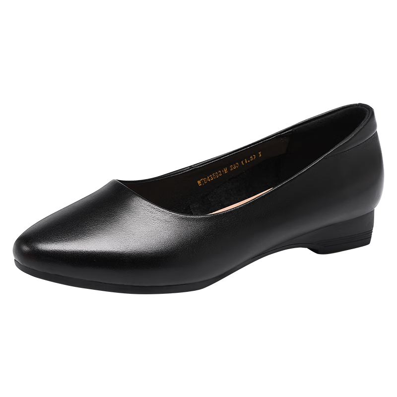 Red Dragonfly Women's Low-Cut Chunky Heel Slip-On Mid Heel Slimming Leather Shoes WTB435931M Black Size 37