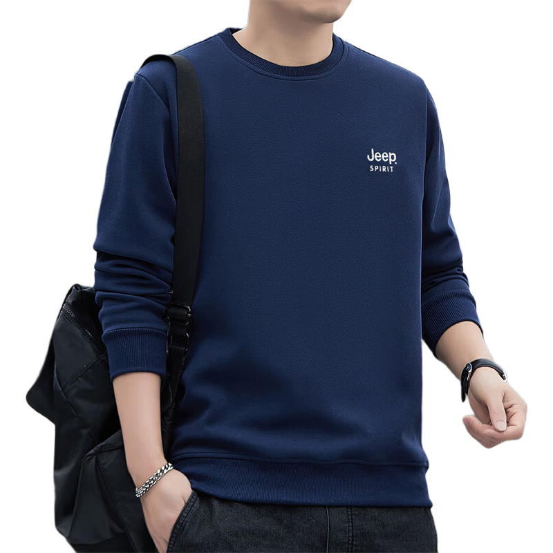 JEEP SPIRIT Men's Sweatshirt, Spring Top, Printed Undershirt, Loose Long-Sleeve T-Shirt, Black, XL