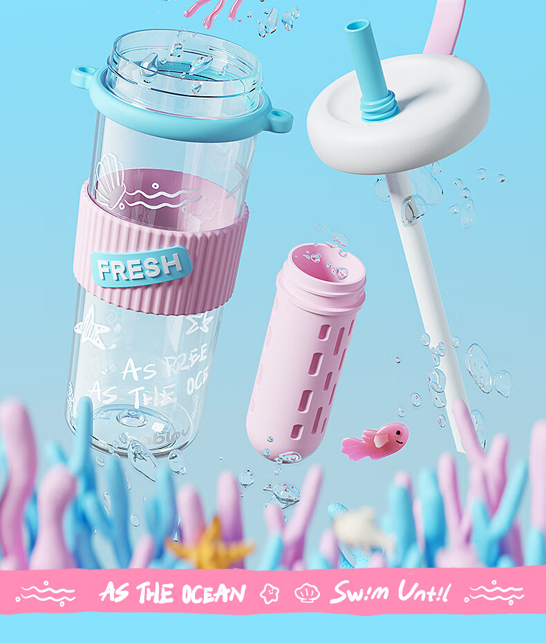 BABLOV Kids Insulated Water Bottle Student Crossbody Dustproof Spray Straw Stainless Steel Large Capacity Tea Compartment Temperature Lock Cup 17