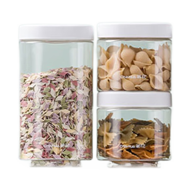 CHAHUA Airtight Container, Food Storage Box, Grain Jar, Refrigerator Organizer, 1200ml + 550ml*2, PET Stackable