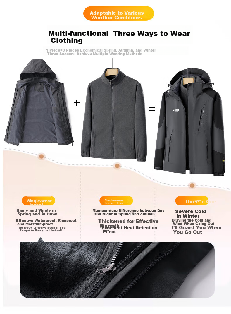 JEEP SPIRIT Men's Autumn Winter 3-in-1 Thickened Red Outdoor Jacket Christmas New Year Edition 5