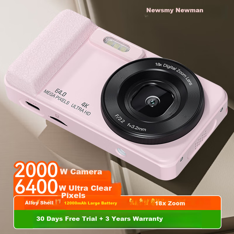 Newsmy N3 Digital Camera, Student-Friendly CCD Alternative, High-Definition Pixel, Campus Photography, Travel Portable, Compact Point-and-Shoot Camera, Entry-Level Camera, Birthday Gift for Girls, 128GB, Pink