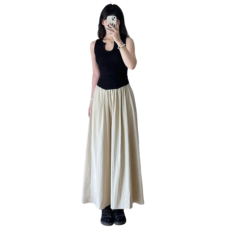 LangSha Women's Skirt Pants, Spring And Summer 2026 New Style, Japanese-Inspired Draping High-Waist Slimming Casual Ice Silk Thin Wide-Leg Pants Skirt