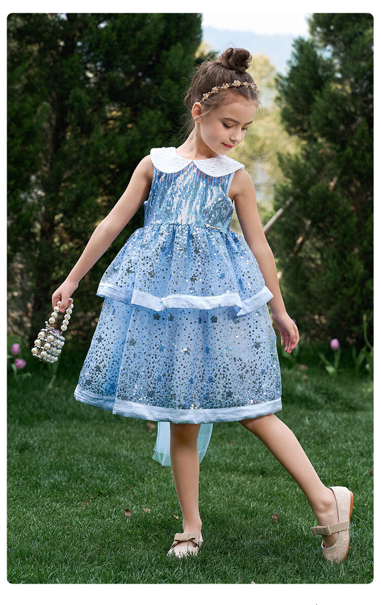 Disney Elsa Princess Dress New Summer 2026 Style Loliita Children's Clothing for Girls 3