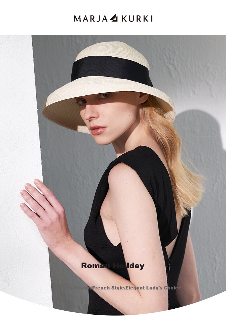 MARJA KURKI Sun Hat for Women, Versatile Portable Woven Sun Protection Hat, Fisherman Hat with Adjustable Brim, Roman Holiday Style, Beige 1
