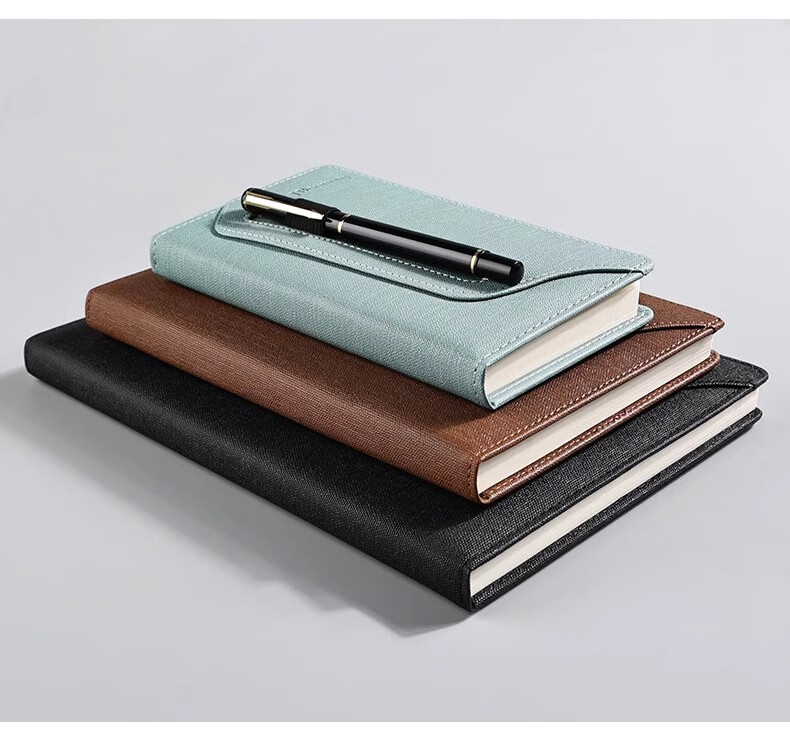 DiLe A5 Soft Leather Thickened Slanted Business Notebook with Pen Holder, High-End Office Meeting Record Book, 100 Sheets/Book, 4349A (Black) 10