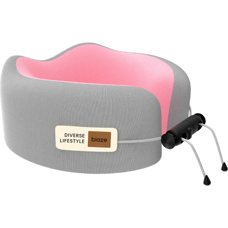 BIAZE Memory Foam U-Shaped Pillow, Travel Neck Support Pillow, Airplane Sleeping Pillow, Neck Cushion, Portable U-Shaped Pillow, Cherry Blossom Pink