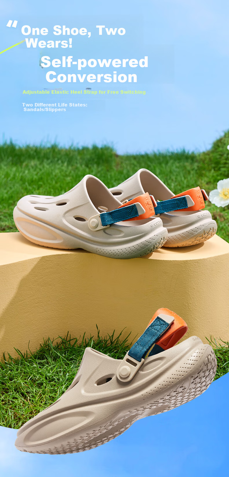 QIAODAN Breathable Cloud Hole Shoes, Men's Casual Beach Shoes, Outdoor Sandals 8