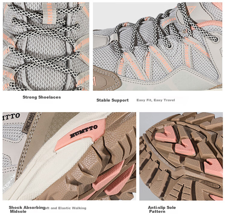 HUMTTO Non-Slip Hiking Shoes, All-Season Mesh Breathable Casual Women's Shoes, Outdoor Mountaineering Shoes, Dark Gray/light Pink, Size 38 12