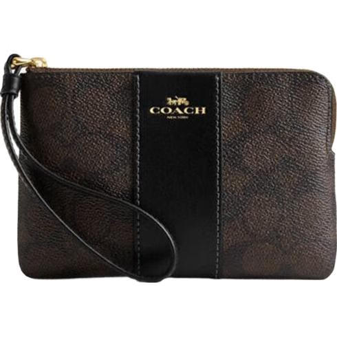 COACH Women's Small Zip Wristlet Coin Purse Dark Brown with Black CW854 Gift