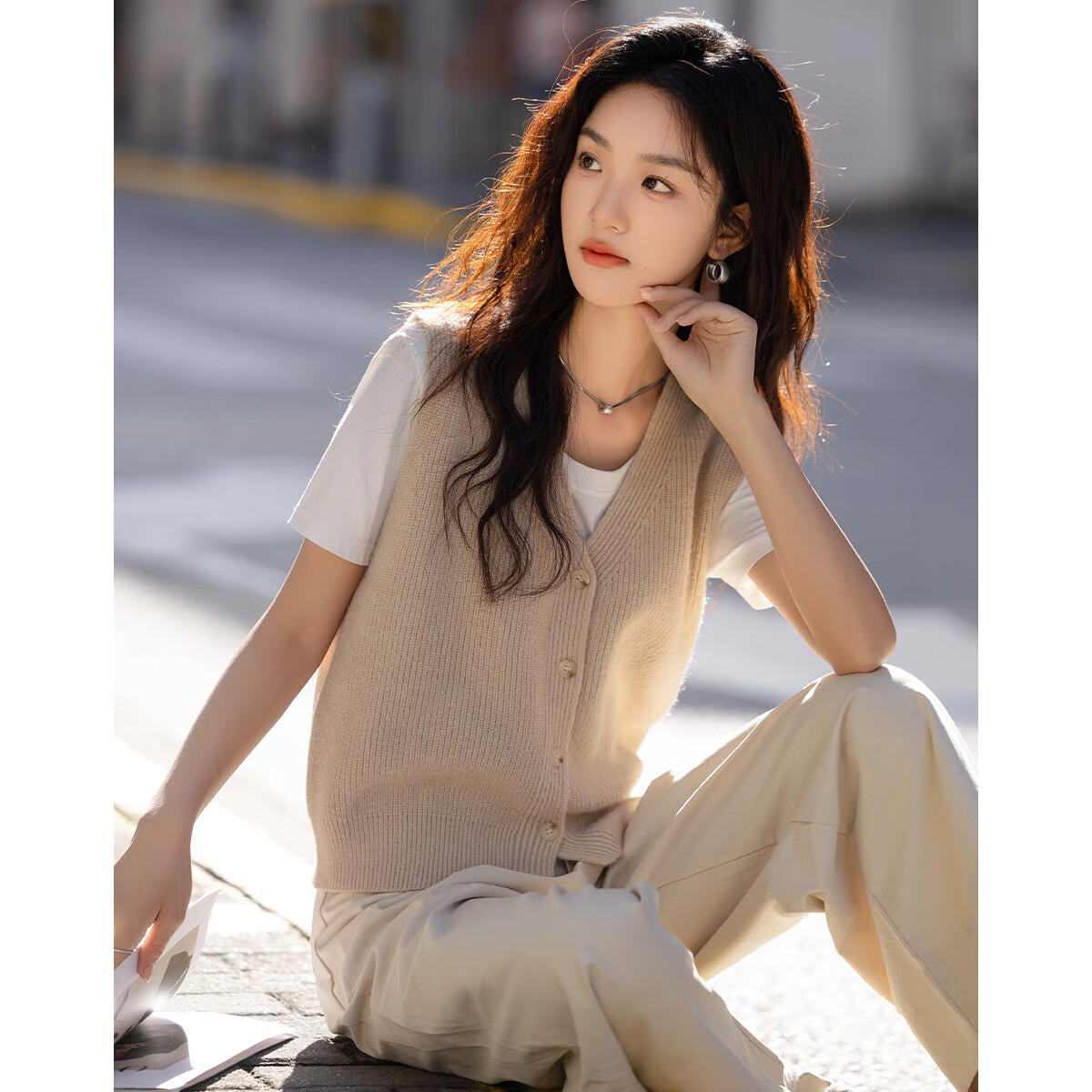 Dme [Daily Commute Knitted Vest] Spring V-Neck Basic Versatile Sleeveless Knit Top for Wome