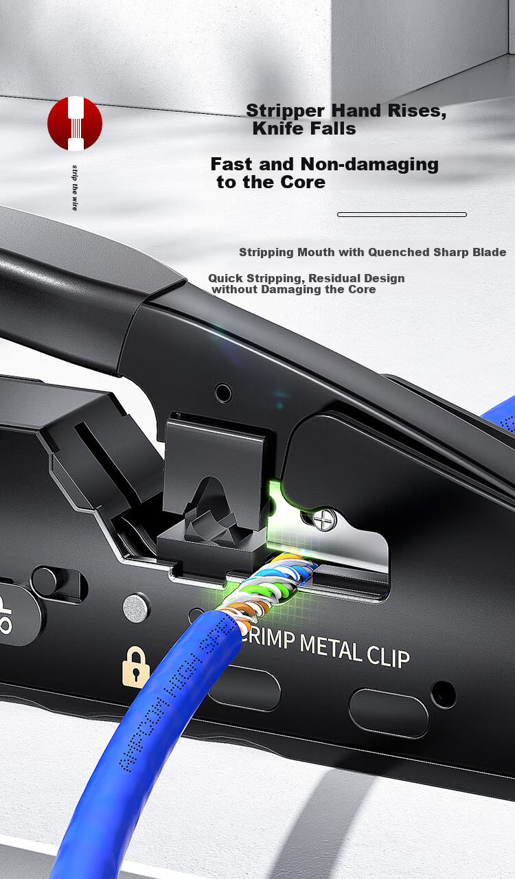AMPCOM Flagship AMPCOM Category 7 Cable Crimper, Through-Penetrating Swallow-Tail Clip, Cat5e/6/7 Shielded RJ45 Connector Crimping Pliers, 4-In Wire Stripper/cutter/breaker AR728YE 9