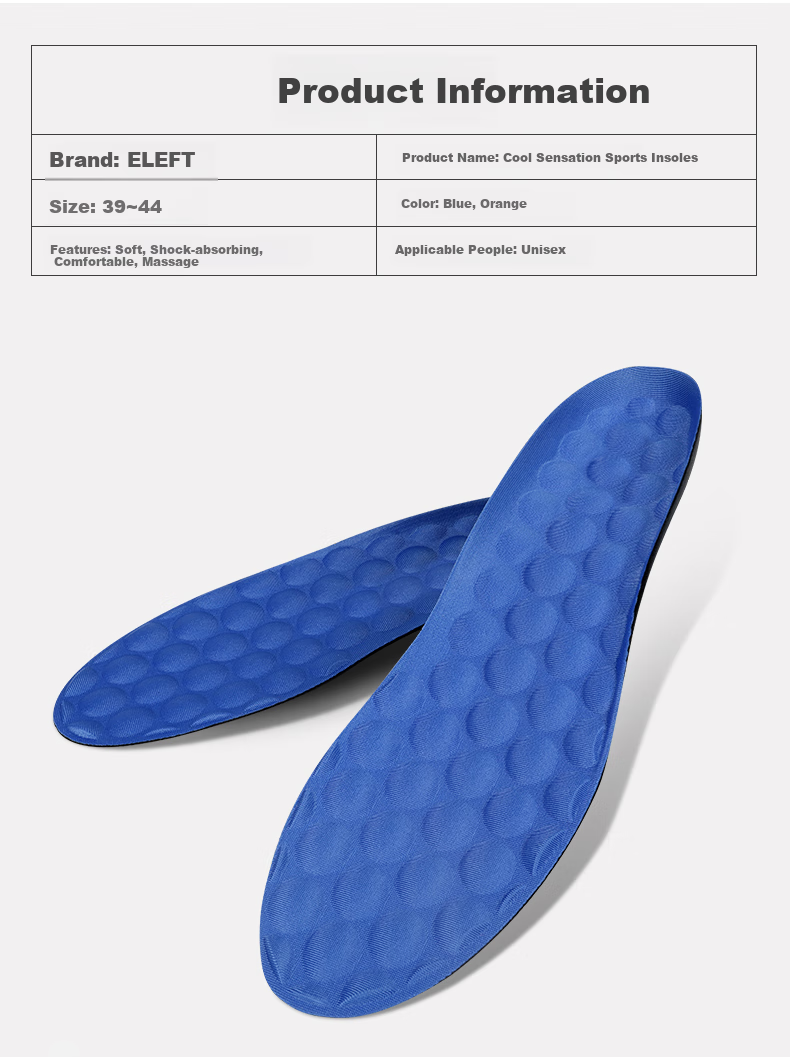Eleft Sports Insoles with 3D Foot Massage And Arch Support, Breathable Sweat-Absorbing And Odor-Resistant Insoles for Men And Women, Cool Blue 7