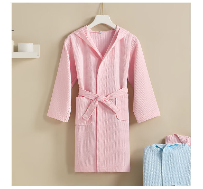 Zhuyibai Pure Cotton Waffle Pattern Children's Bathrobe, Skin-Friendly Breathable Children's Pajama Robe Sleepwear Loungewear, Pink, XL Size 8