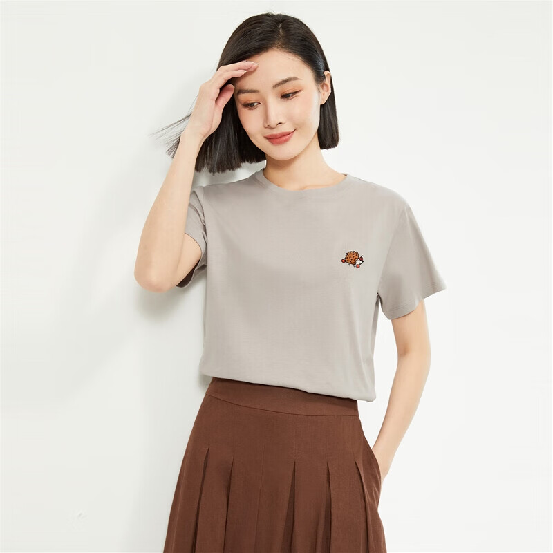 Женская футболка Giordano, летняя, из 100% хлопка, с круглым вырезом и небольшой вышивкой, повседневная, размер S, артикул 100092287900