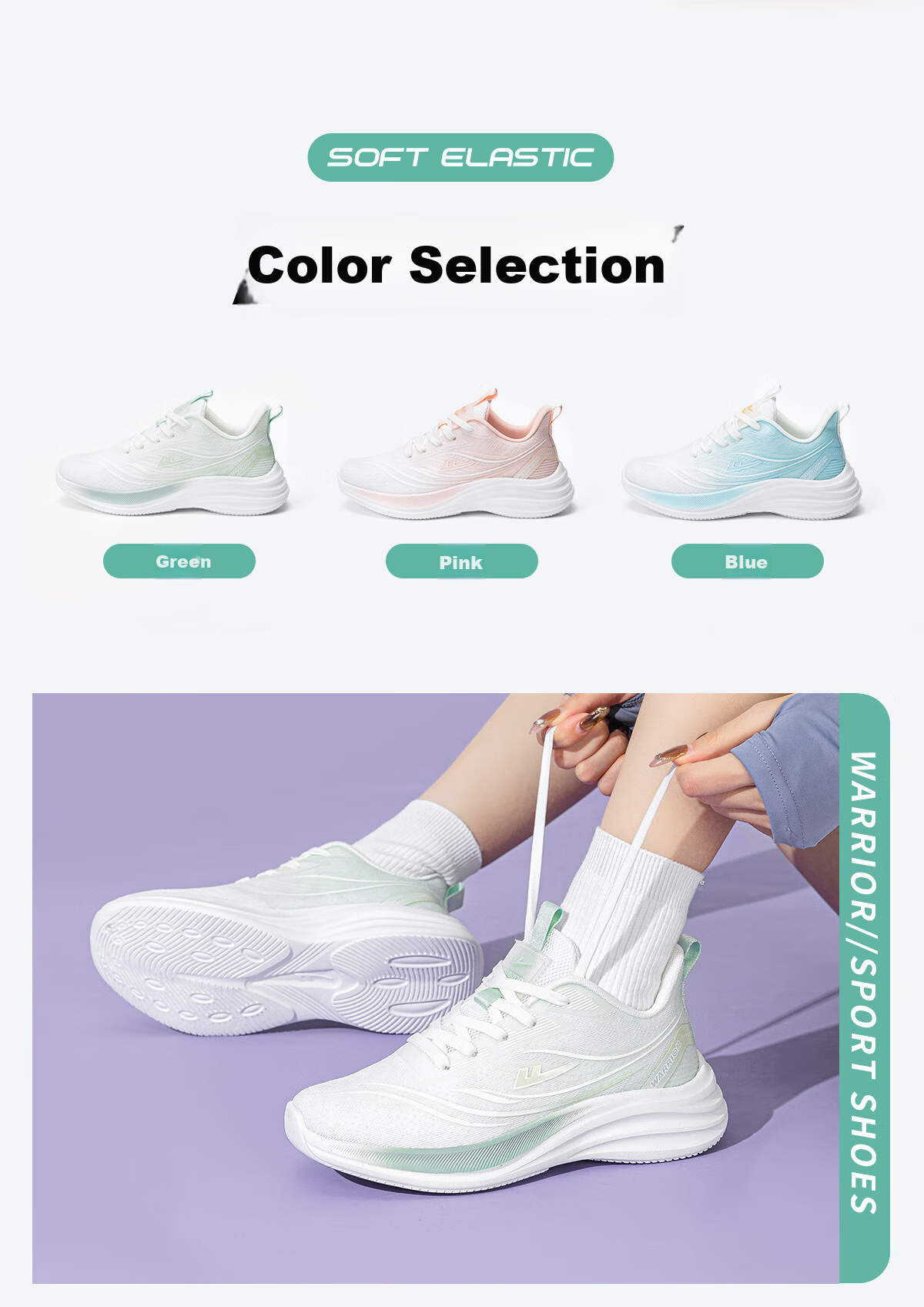 Warrior Women's Mesh Shoes Spring Summer Breathable Lightweight Running Shoes Comfortable Cushioning Casual Sports Shoes White Blue Size 36 8