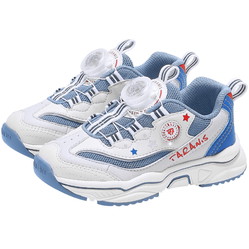 TARANIS Children's Sports Shoes, Spring Anti-Slip Wear-Resistant Boys Running Shoes, Rotary Buckle Girls Dad Shoes, White/blue/red, Size 37