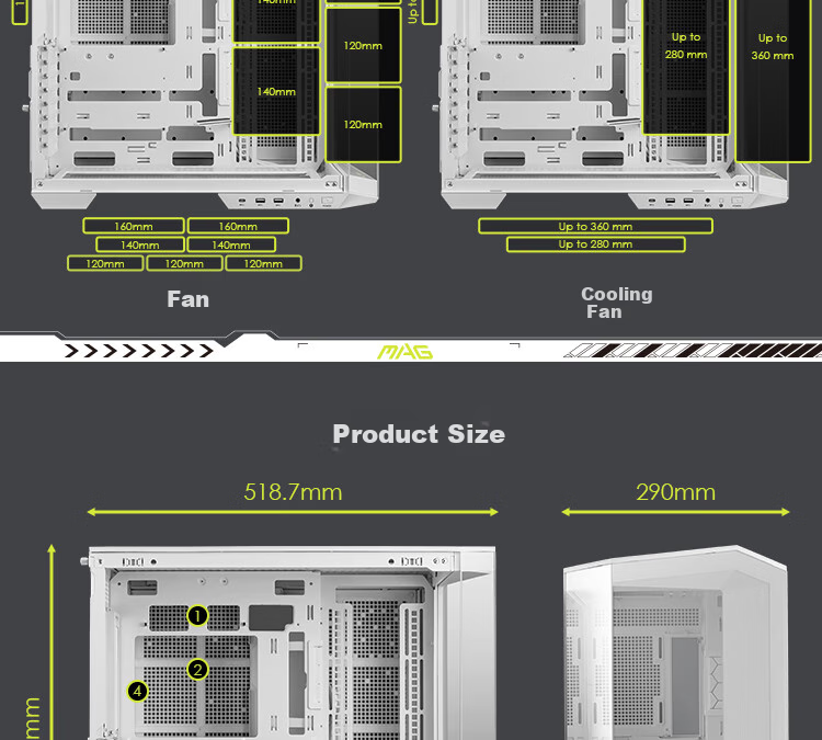 MSI Black Blade PLUS MAG PANO 100L PZ Panoramic View Computer Case (360mm Liquid Cooling/ATX Rear Mounting/Supports E-ATX Motherboard/Supports 50mm Graphics Card) 13