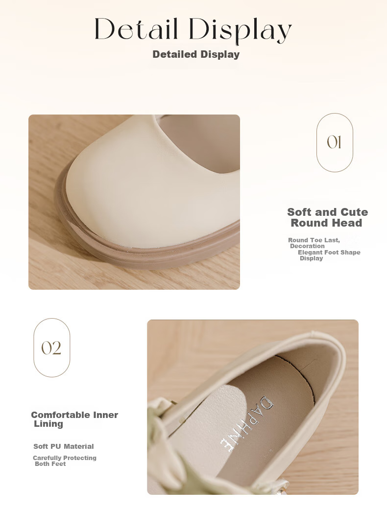 DAPHNE French Mary Jane Women's Shoes, 2026 New Style Shallow Mouth Elegant Pumps, Evening Shoes, Chunky Heel High Heels, Apricot Color, Size 38 5