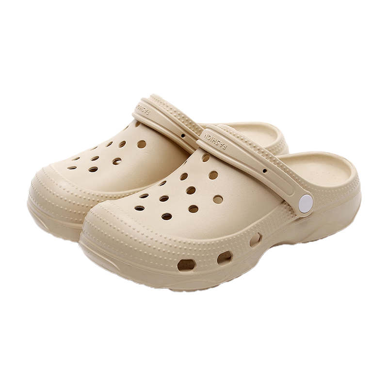 GUOLUOFEI Extra Large Perforated Shoes for Men, Non-Slip Soft Sole, Closed-Toe Beach Sandals, Trendy Outdoor Slippers for Women, Khaki Size 40-41