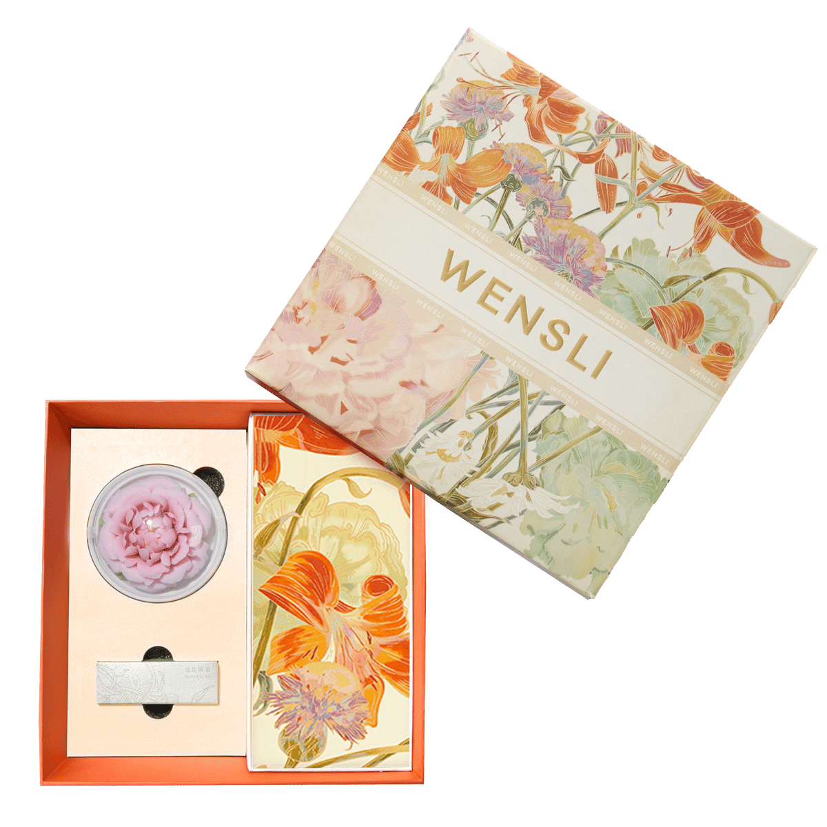 Wanshili x Deji Art Museum Collaboration Silk Scarf Gift Box - Blooming Flowers Pattern, Birthday Gift for Elders and Mothers