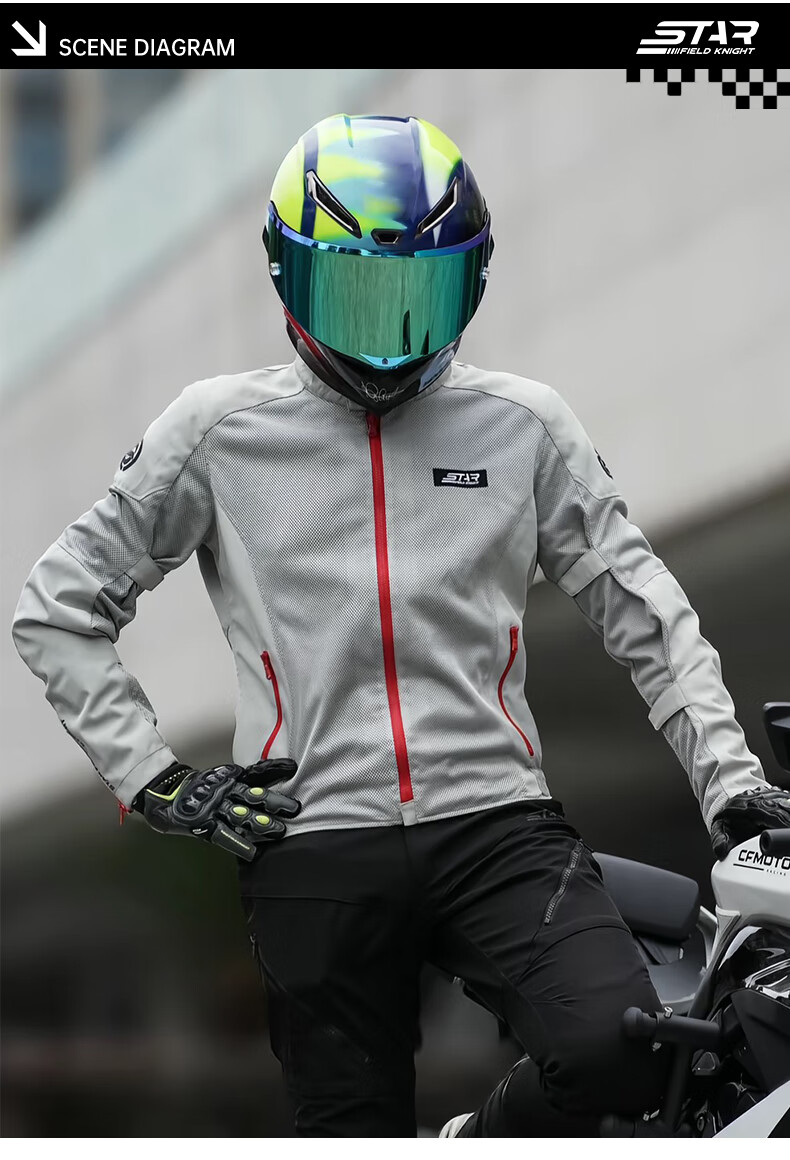 STAR FIELD KNIGHT Motorcycle Riding Jacket for Men, Summer Mesh Breathable Outdoor Motorbike Anti-Fall Top, Gray, Size L 8