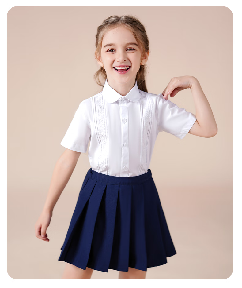 Luomeng Girls' Short-Sleeve Lace Trim White Shirt, School Uniform, Student Performance Costume, Children's Half-Sleeve Blouse, White, Size 170 11
