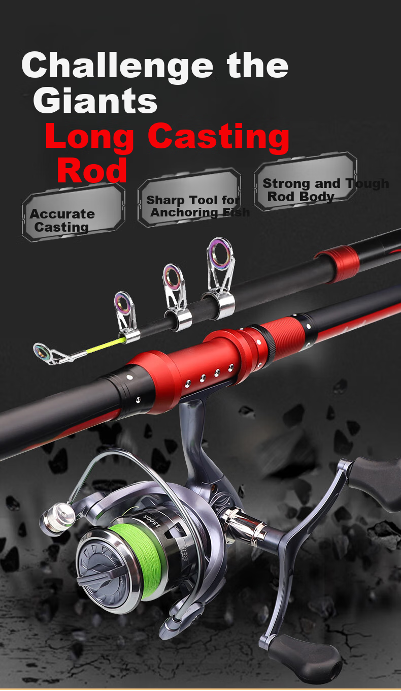 Taigek Fishing Rod Set with Fire Wolf 3.0-Meter Carbon Fiber Casting Rod And Sea Rod, Complete Fishing Tackle Kit 1