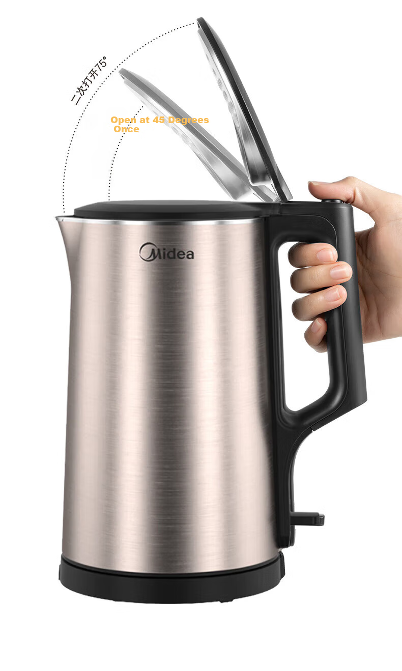 Midea Electric Kettle, Household Use, 1.7L Large Capacity, Double Steel Interior And Exterior, Anti-Scalding, Anti-Dry Burning, Boiling Water Pot, 316L Stainless Steel Inner Tank, Commercial Supermarket Model PJ17A01 2