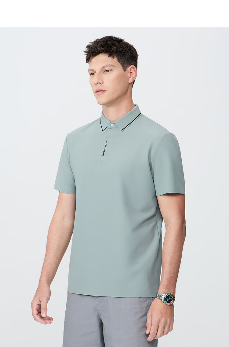 DANCING WOLVES [Elastic Breathable] Summer Elegant Casual Business Men's Short-Sleeve POLO Shirt, 001 Black, Size M (170cm) 10