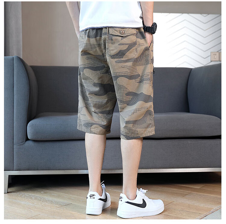 PLAYBOY Men's Shorts, Summer Pants, Casual Sports Beach Shorts, Five-Point Pants for Outdoor Wear, American Workwear Style, Pure Cotton, Loose-Fitting Mid-Length Pants 9