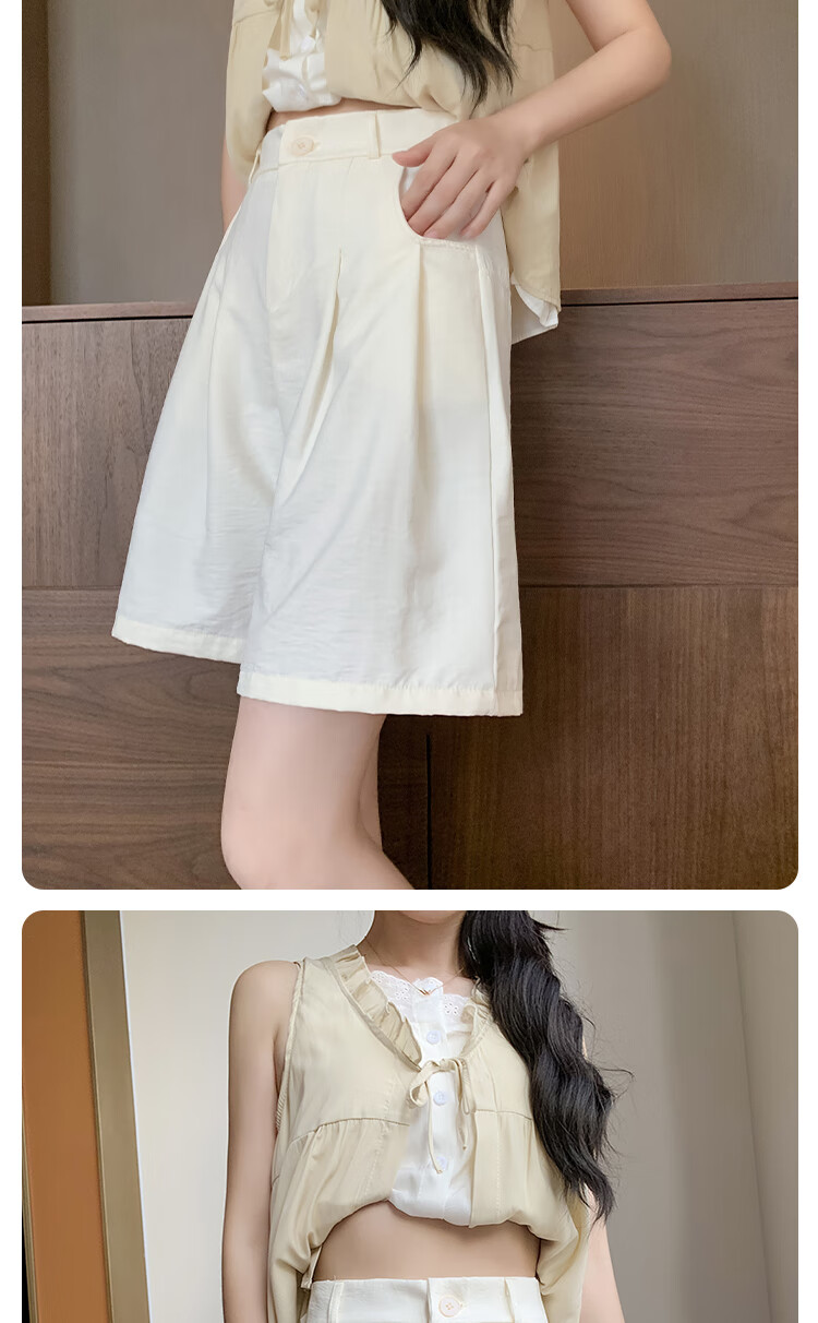 BOPRUIEY Milk Puff Yamamoto Shorts for Women, New Summer 2025 Style, Commuter Loose High-Waist Casual Slimming Suit Knee-Length Pants 10