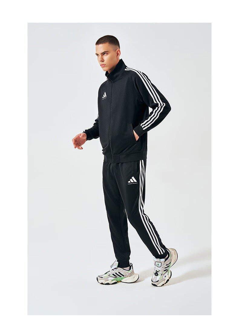 Adidas Men's Spring Running Sportswear Set, Windproof Jacket And Leggings Two-Piece Suit, Black And White, 2XL 12